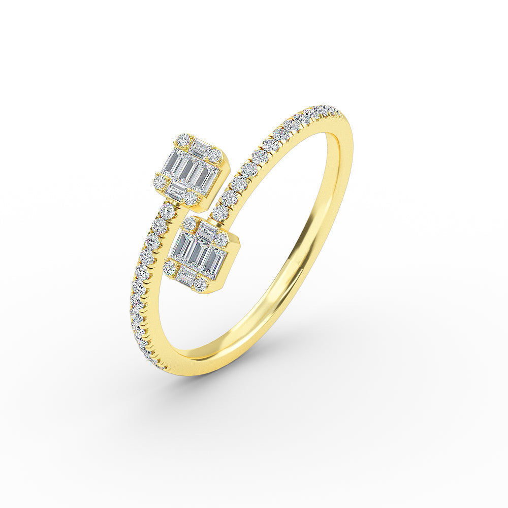 14K Yellow Gold Baguette Diamond Cuff Ring