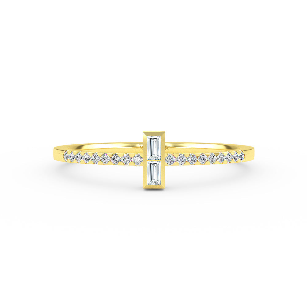 14K Yellow Gold Baguette Diamond and Round Wedding Band