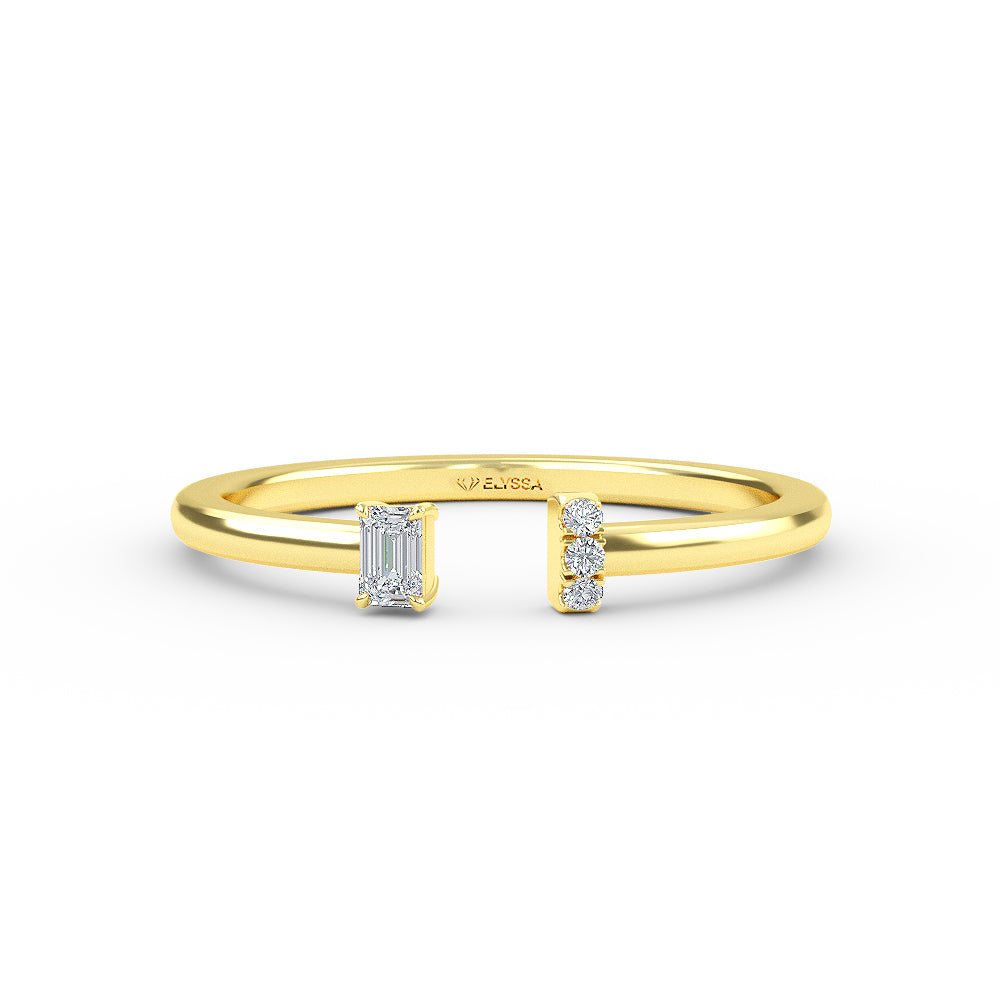 14K Yellow Gold Baguette and Round Micro Pave Cuff Ring