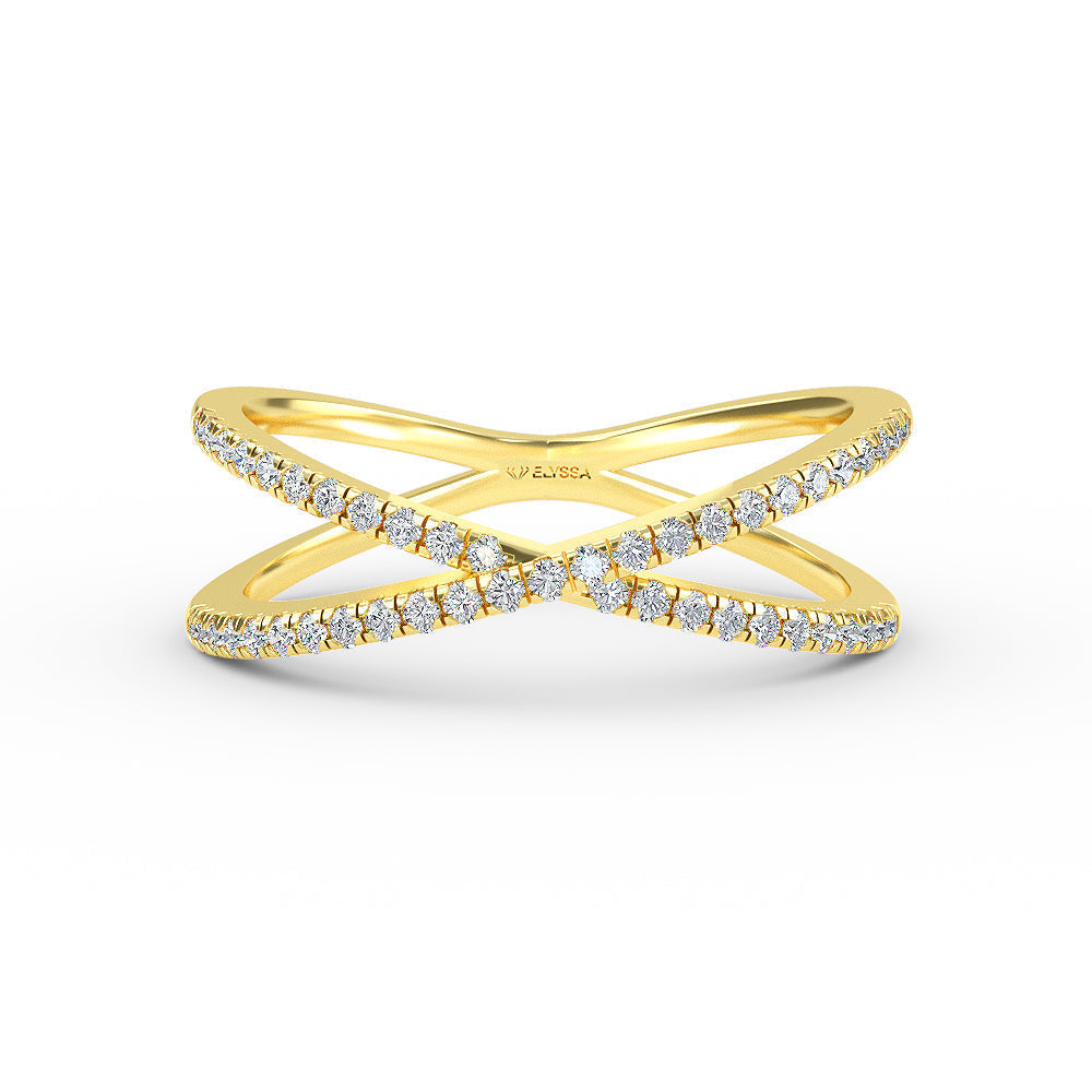 14K Yellow Gold Diamond Criss Cross Ring