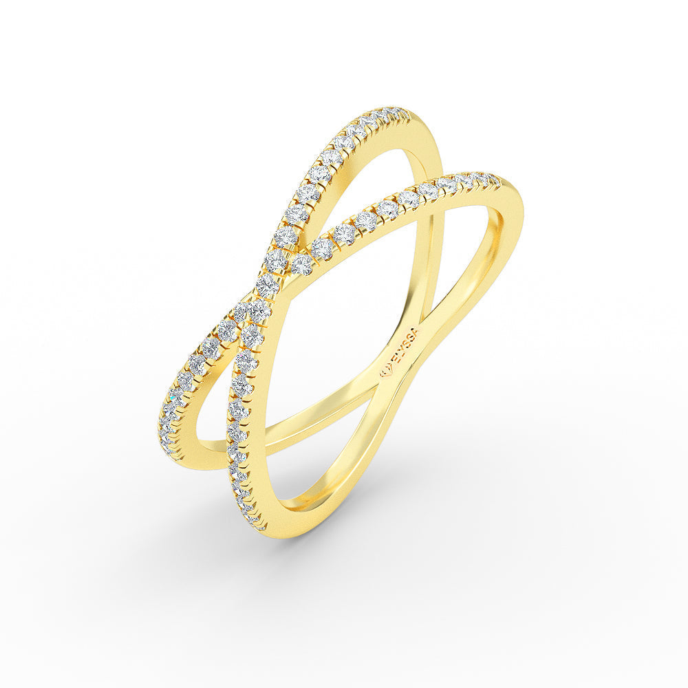 14K Yellow Gold Diamond Criss Cross Ring