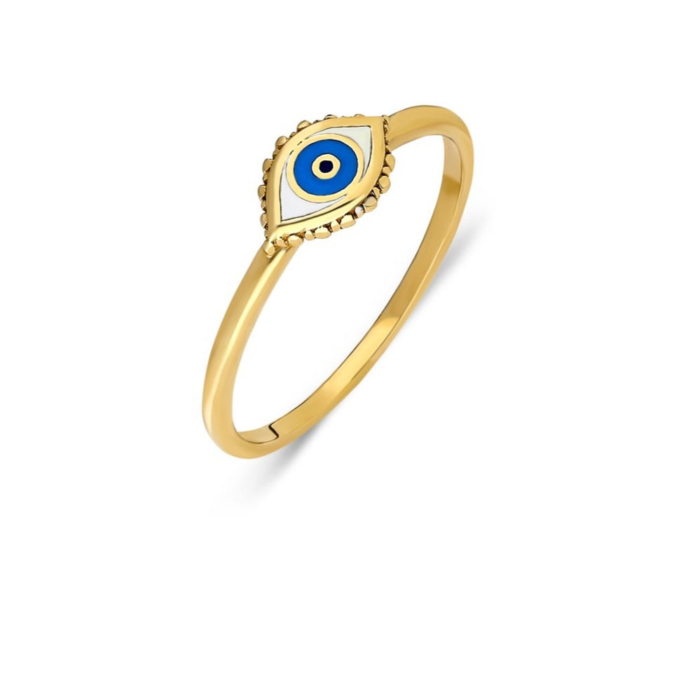 14K Yellow Gold Evil Eye Ring