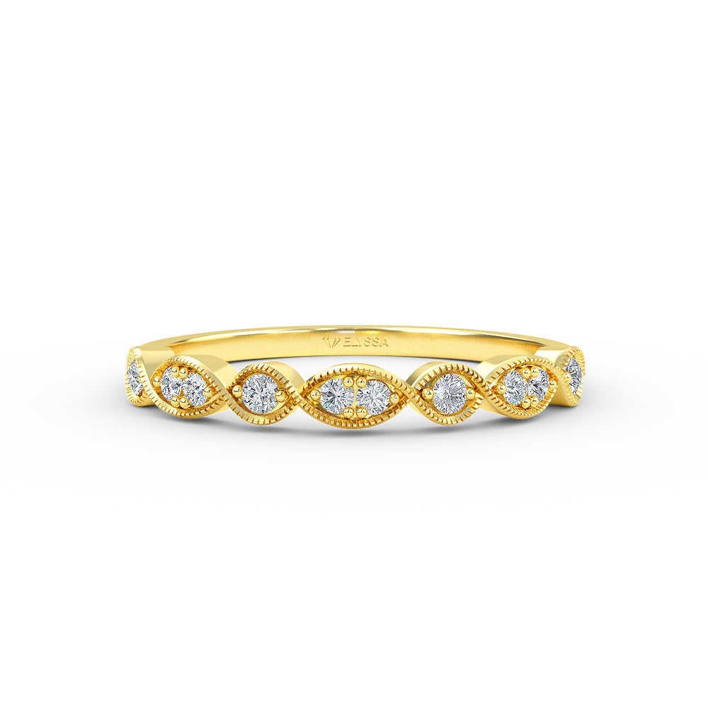 14K Yellow Gold Half Eternity Marguise Design Diamond Wedding Baand