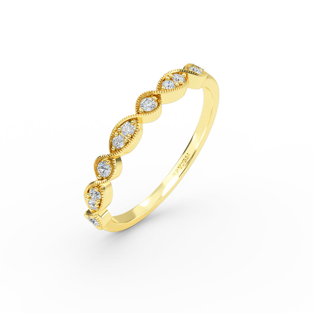 14K Yellow Gold Half Eternity Marguise Design Diamond Wedding Baand