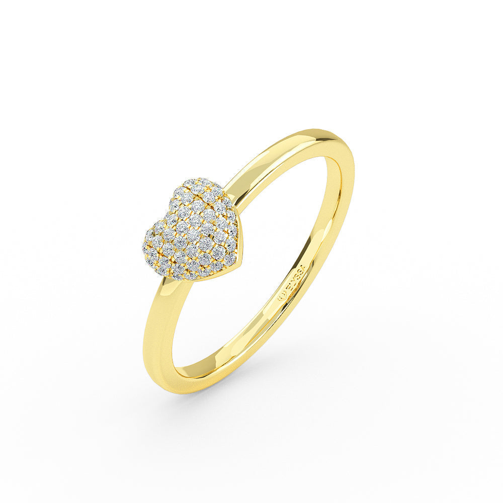 14K Yellow Gold Heart Design Diamond Wedding Ring
