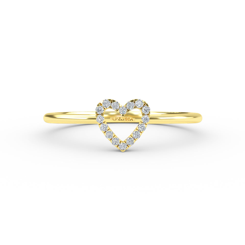 14K Yellow Gold Open Heart Diamond Ring