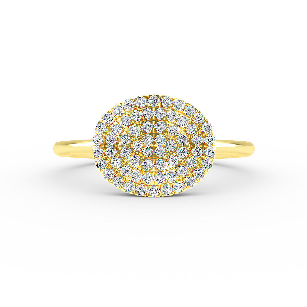 14K Yellow Gold Oval Round Design Diamond Wedding Band
