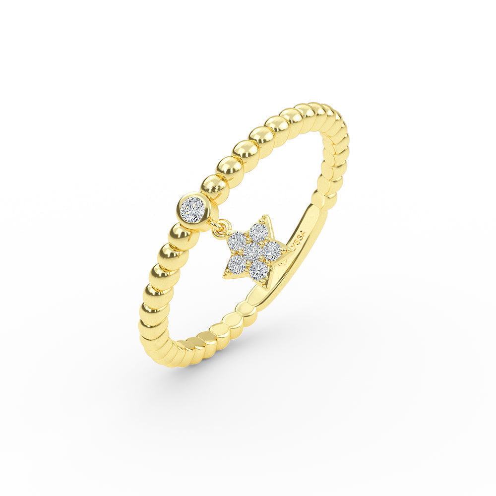 14K Yellow Gold White Diamond Star Ring