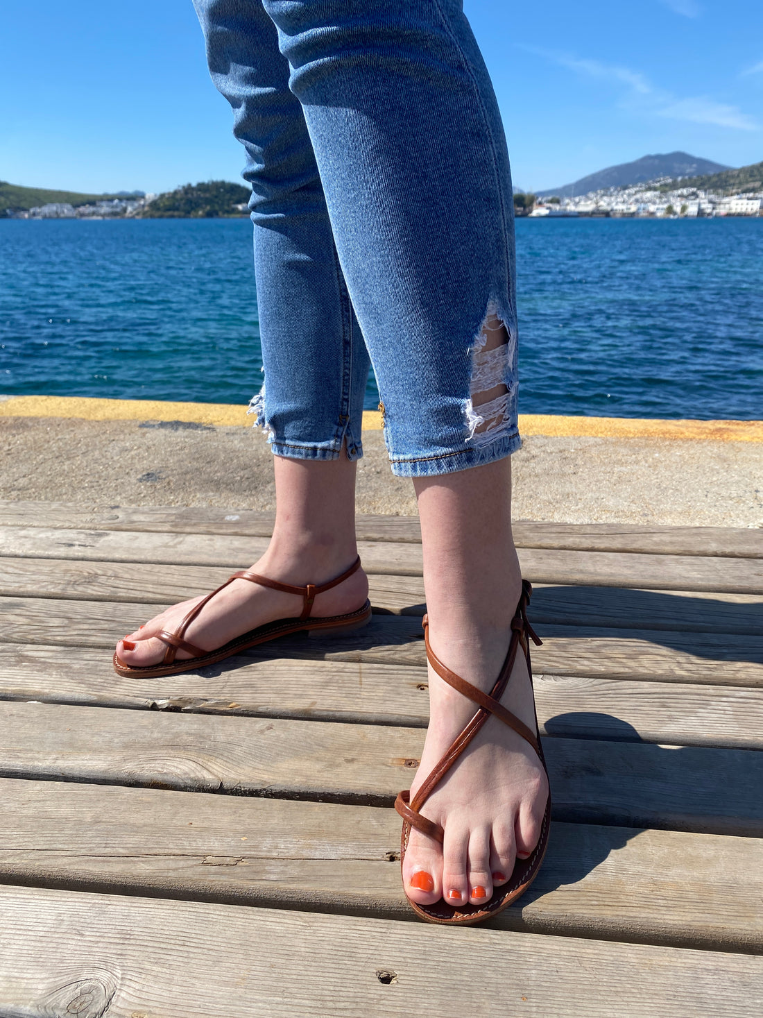 Ankle Strap Comfort Leather Sandal - Women Chestnut Brown