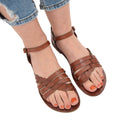 Ankle Strap Comfort Leather Flat Sandal - Women Chestnut Brown