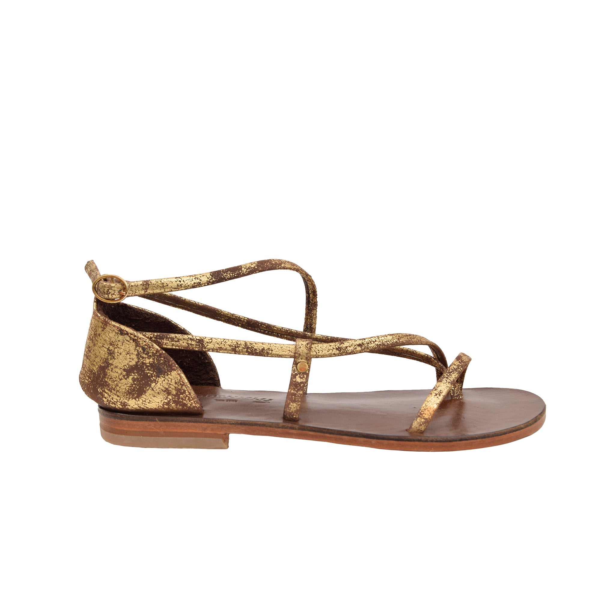 Ankle Strap Comfort Leather Sandal - Women, Gold Color