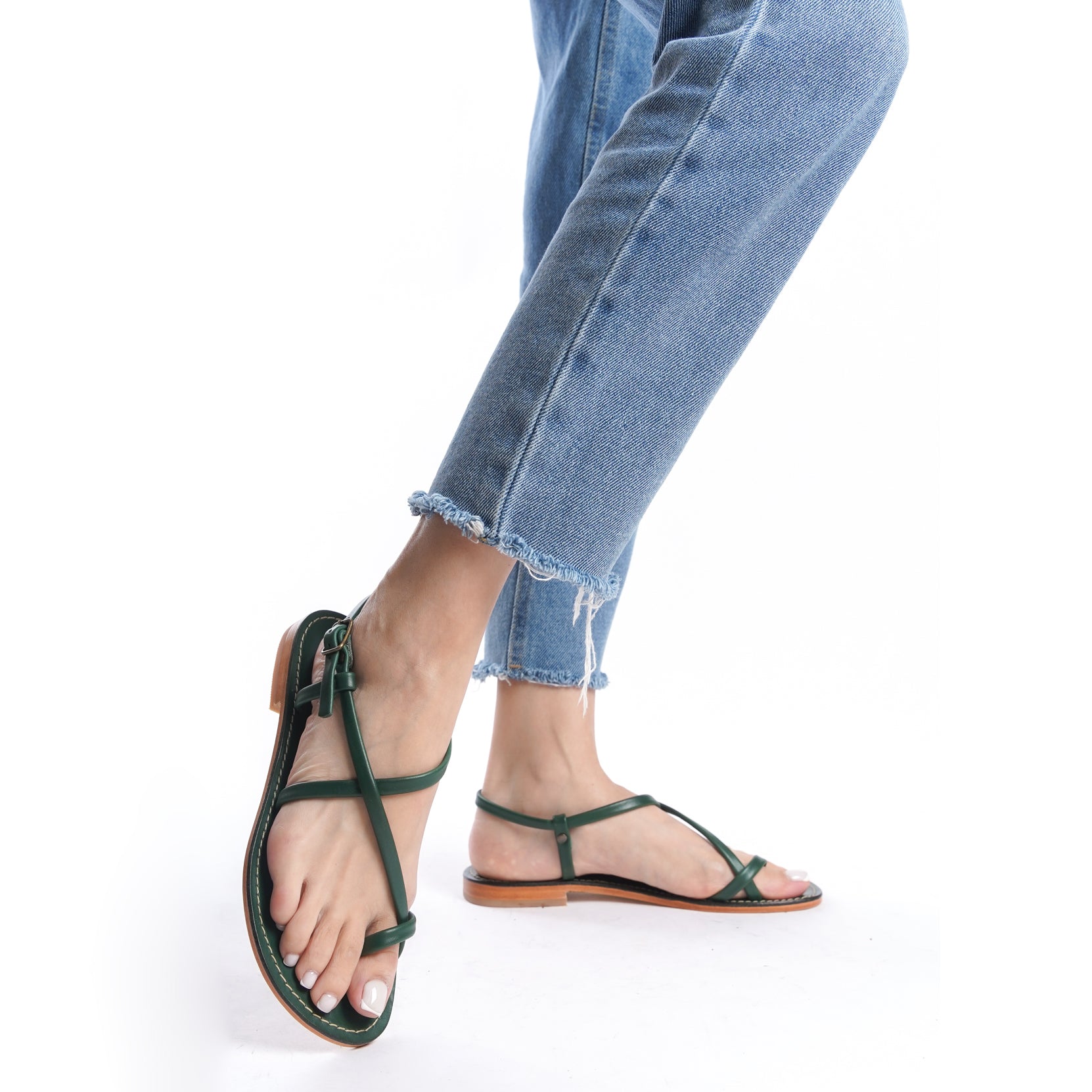 Ankle Strap Comfort Leather Sandal - Women Green