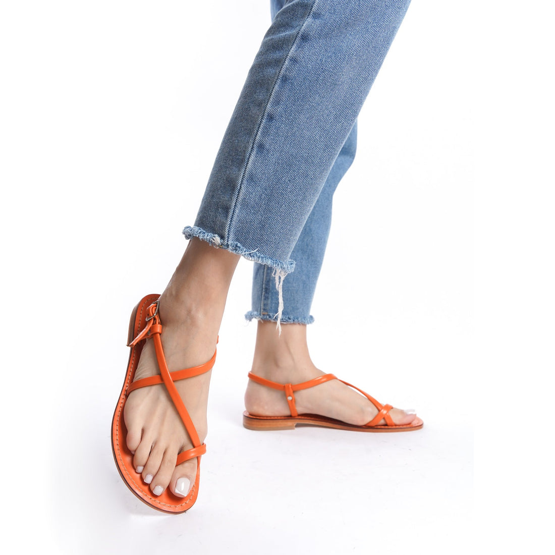 Ankle Strap Comfort Leather Sandal - Women Orange