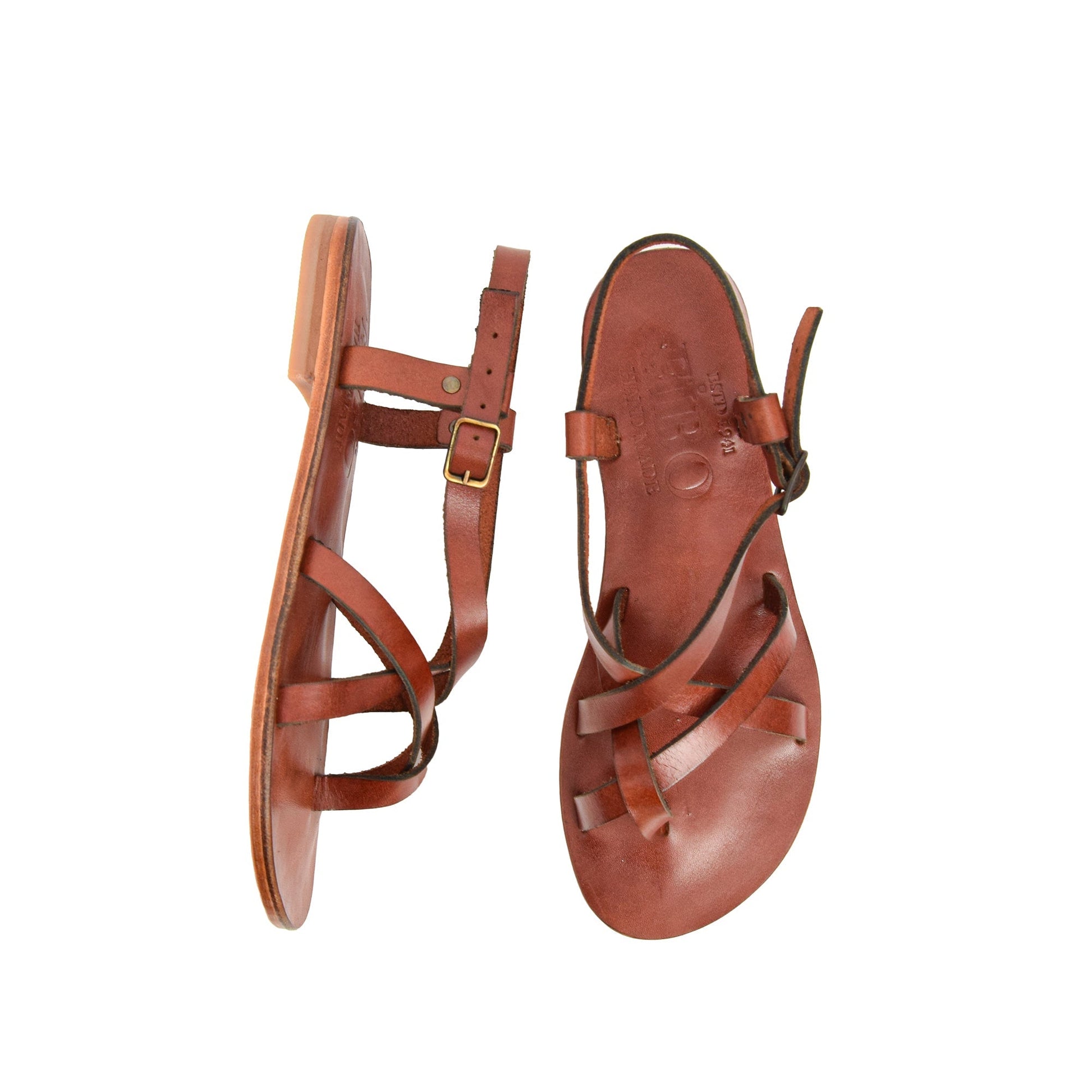 Chestnut Brown Leather Flat Sandal Women Hemera