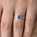 14 White Gold Blue Sapphire and Baguette Diamond Ring Shop online from Artisan Brands