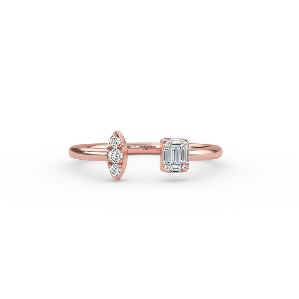 0.20ct 14K Yellow Gold Diamond Baguette and Round Cut Open Ring - 14K Rose / 3 Shop online from