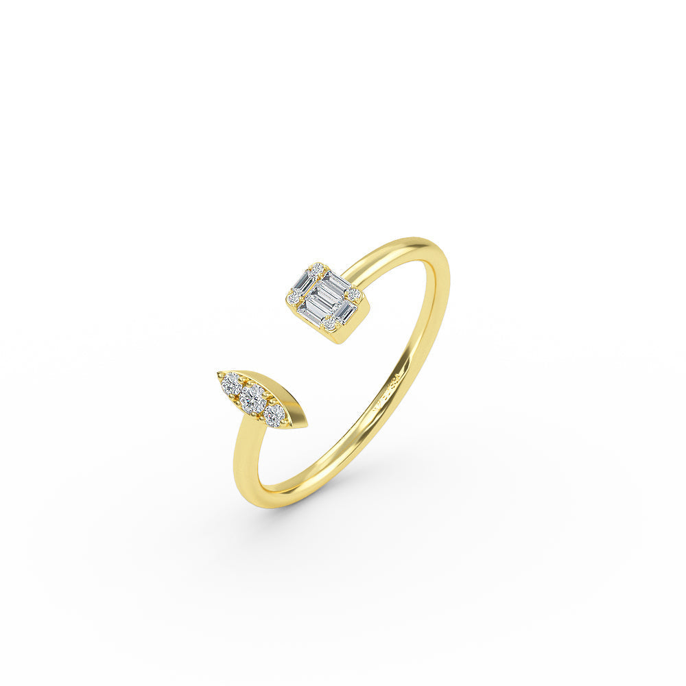 0.20ct 14K Yellow Gold Diamond Baguette and Round Cut Open Ring - 14K Yellow / 3 Shop online