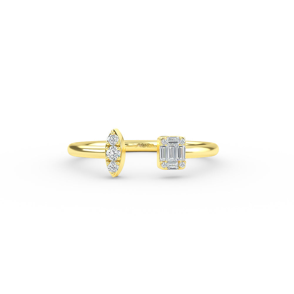 0.20ct 14K Yellow Gold Diamond Baguette and Round Cut Open Ring - 14K Yellow / 3 Shop online