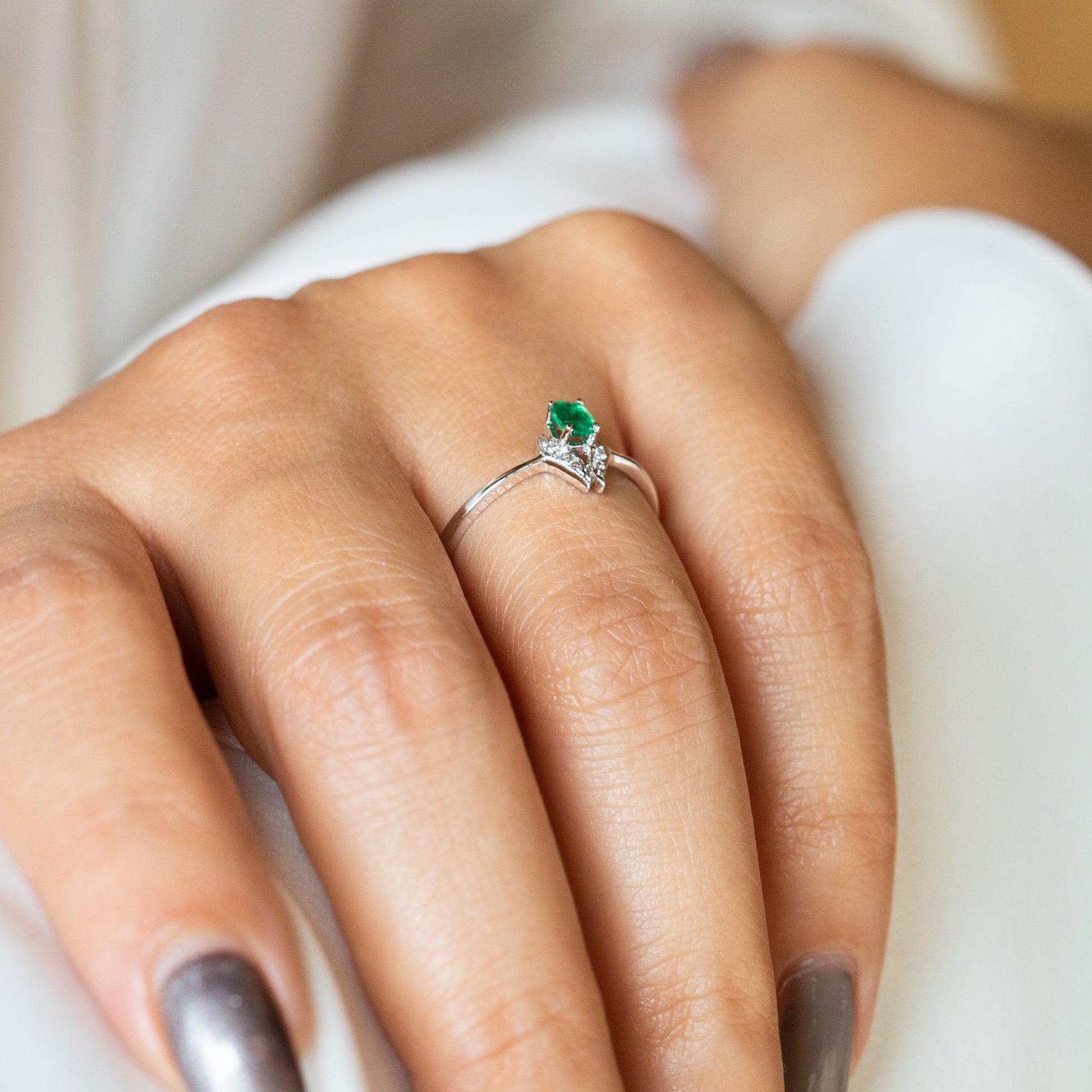 Emerald and Round Engagement Diamond Ring in 14K Yellow Gold Shop online from Artisan Brands