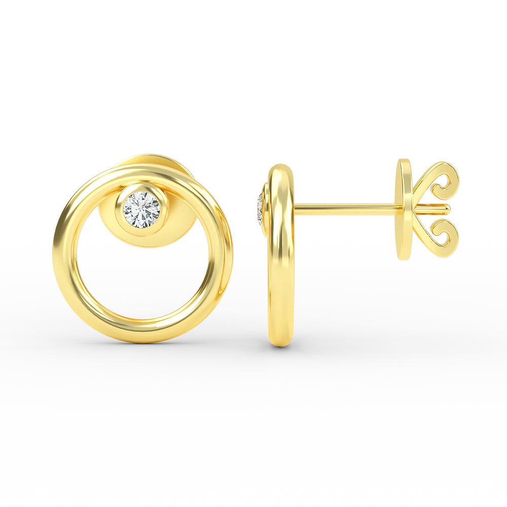 14K Yellow Gold Bezel Setting Diamond Open Circle Earrings - Earring Shop online from Artisan Brands