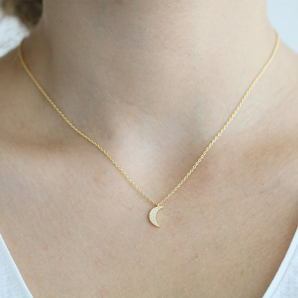 14K Yellow Gold Crescent Moon Diamond Necklace - Shop online from Artisan Brands