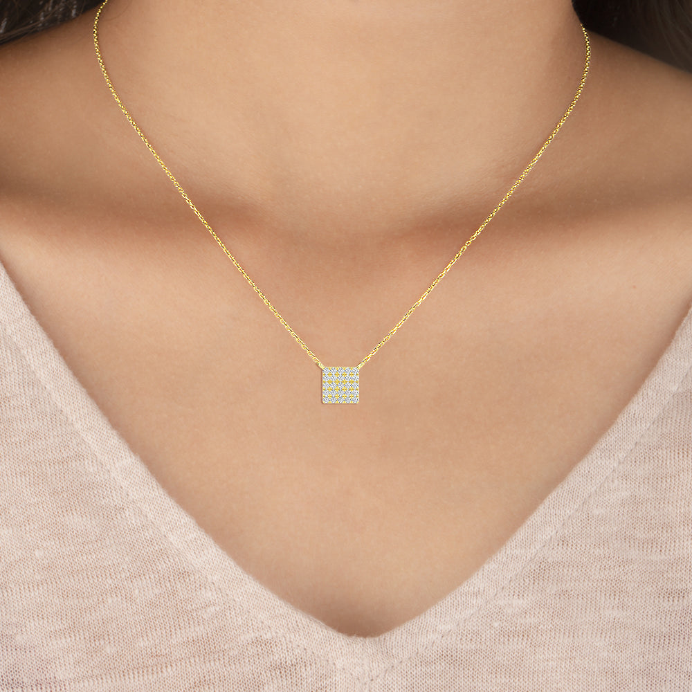 14K Yellow Gold Diamond Pave Square Necklace - necklace Shop online from Artisan Brands