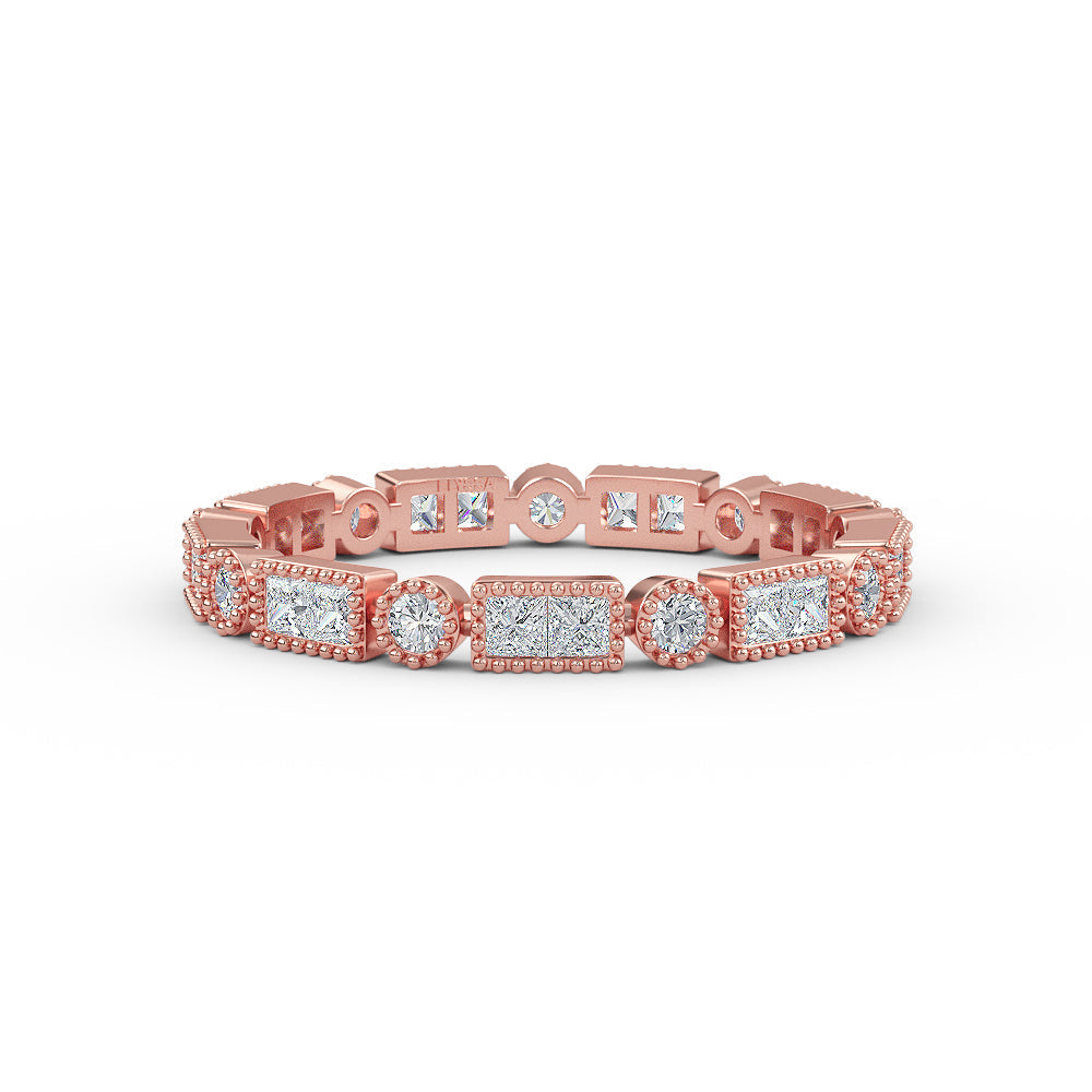 14K Yellow Gold Eternity Princess Cut and Round Diamond Wedding Band - Rose / 3 Shop online from