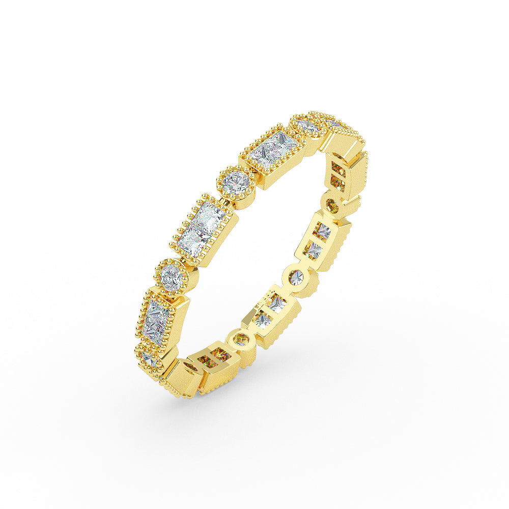 14K Yellow Gold Eternity Princess Cut and Round Diamond Wedding Band - Yellow / 3 Shop online