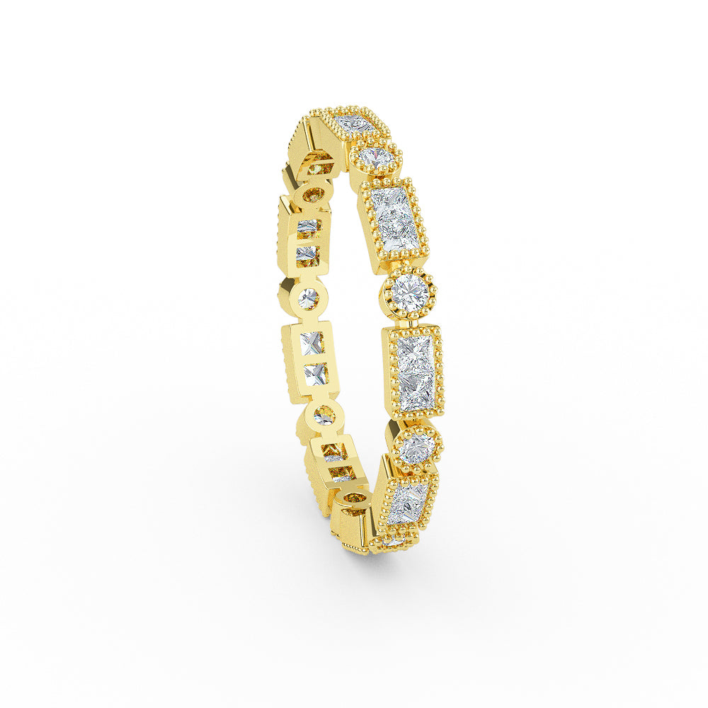14K Yellow Gold Eternity Princess Cut and Round Diamond Wedding Band Shop online from Artisan