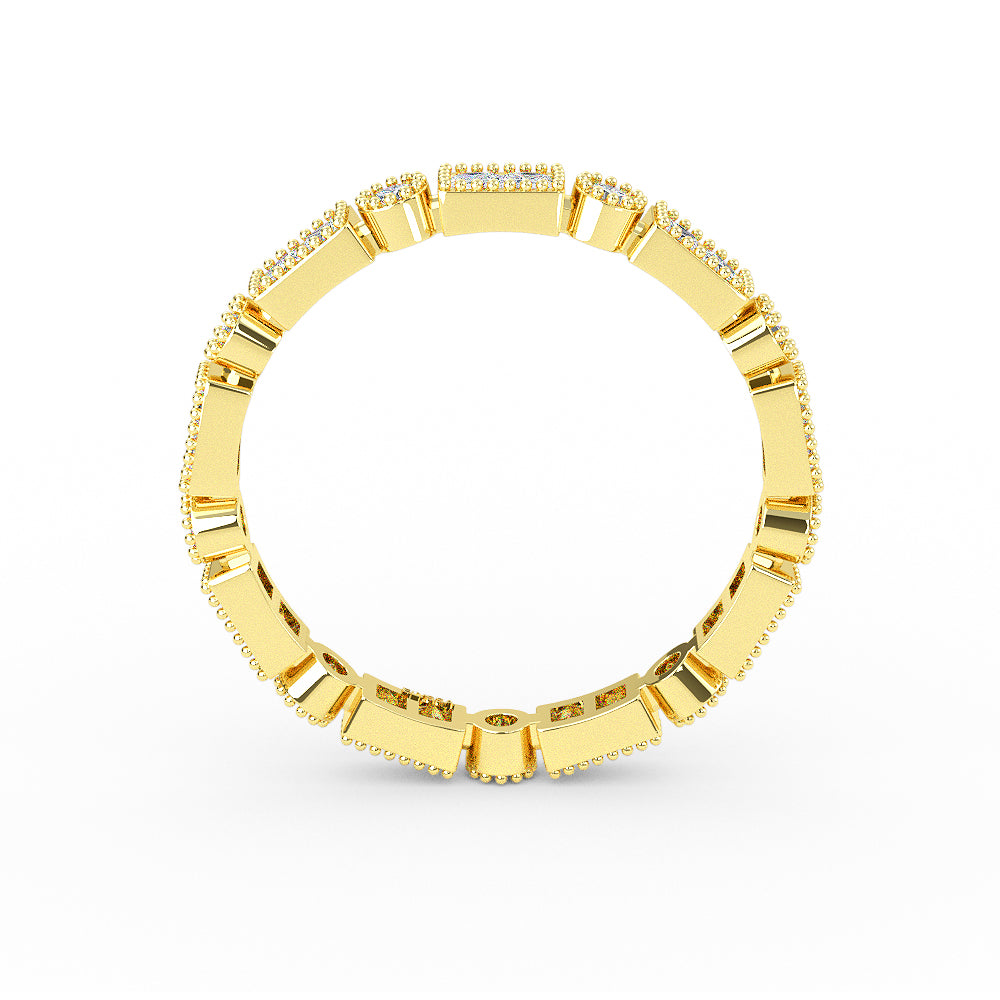 14K Yellow Gold Eternity Princess Cut and Round Diamond Wedding Band Shop online from Artisan