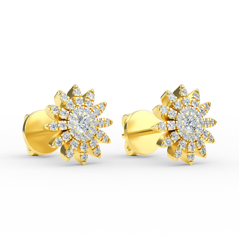 14K Yellow Gold Floral Diamond Earring - Shop online from Artisan Brands