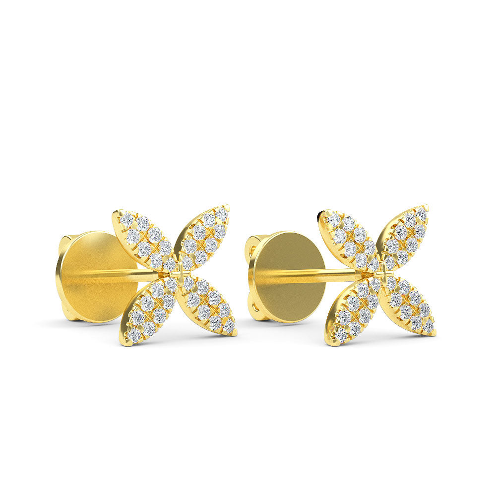 14K Yellow Gold Flower Round Diamond Earrings - Earring Shop online from Artisan Brands