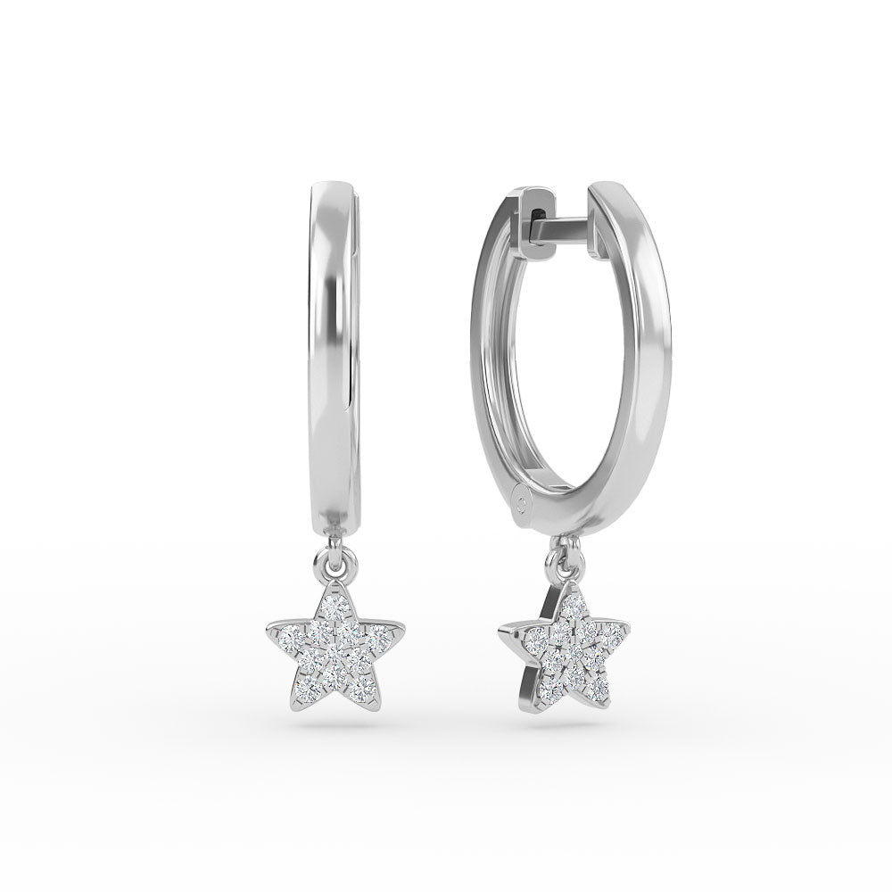 14K Yellow Gold Hoop with Diamond Star Earrings - Earring Shop online from Artisan Brands