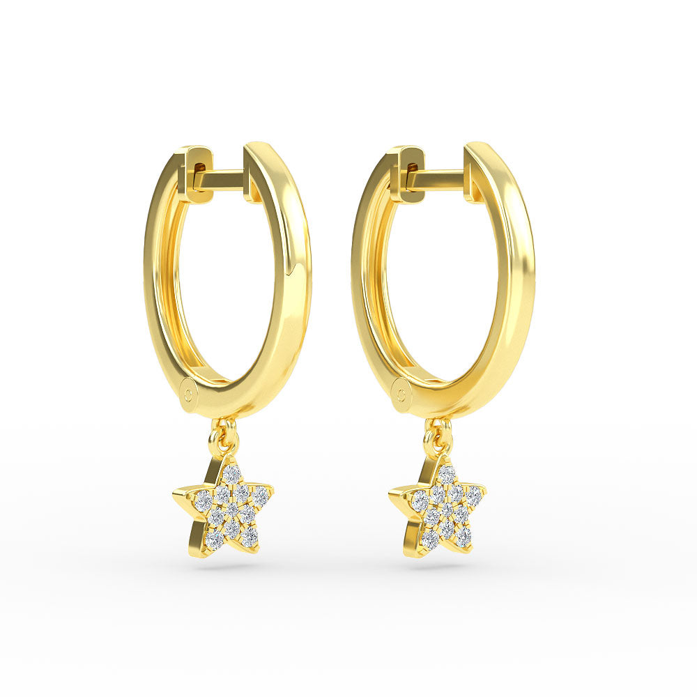 14K Yellow Gold Hoop with Diamond Star Earrings - Earring Shop online from Artisan Brands