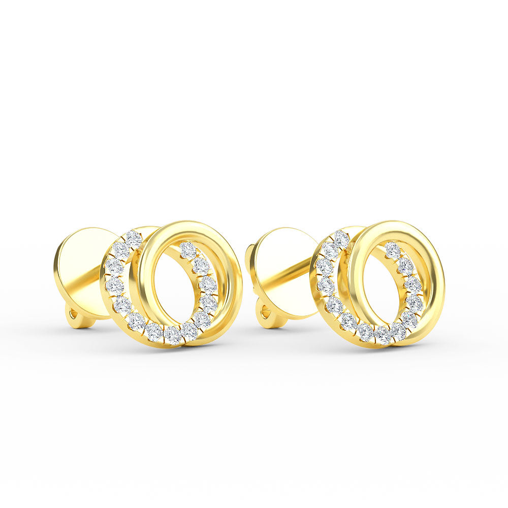 14K Yellow Gold Two Hoop Diamond Studs Earrings - Earring Shop online from Artisan Brands