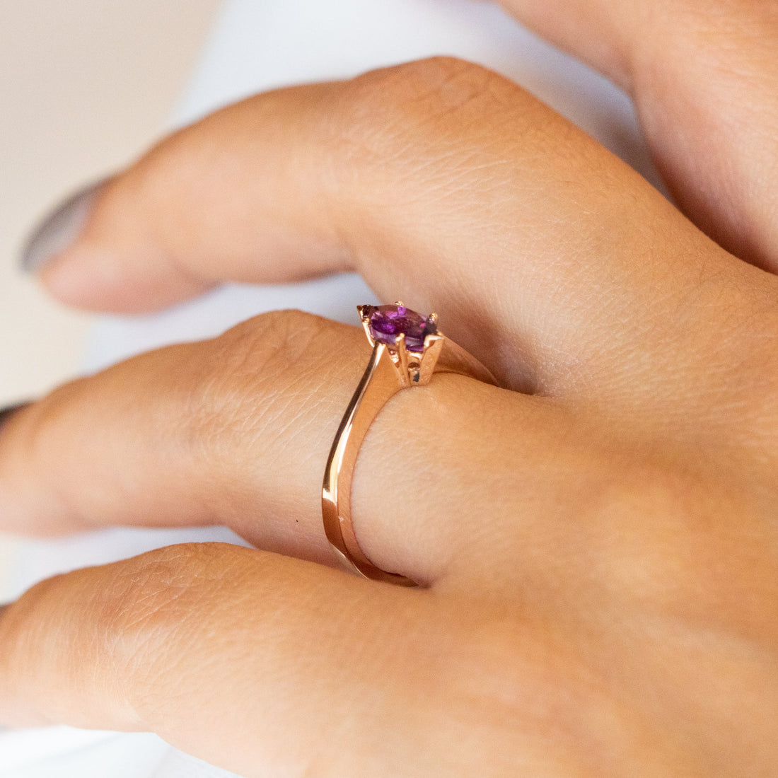14K Yellow Gold Marquise Amethyst Gemstone Ring - rings Shop online from Artisan Brands