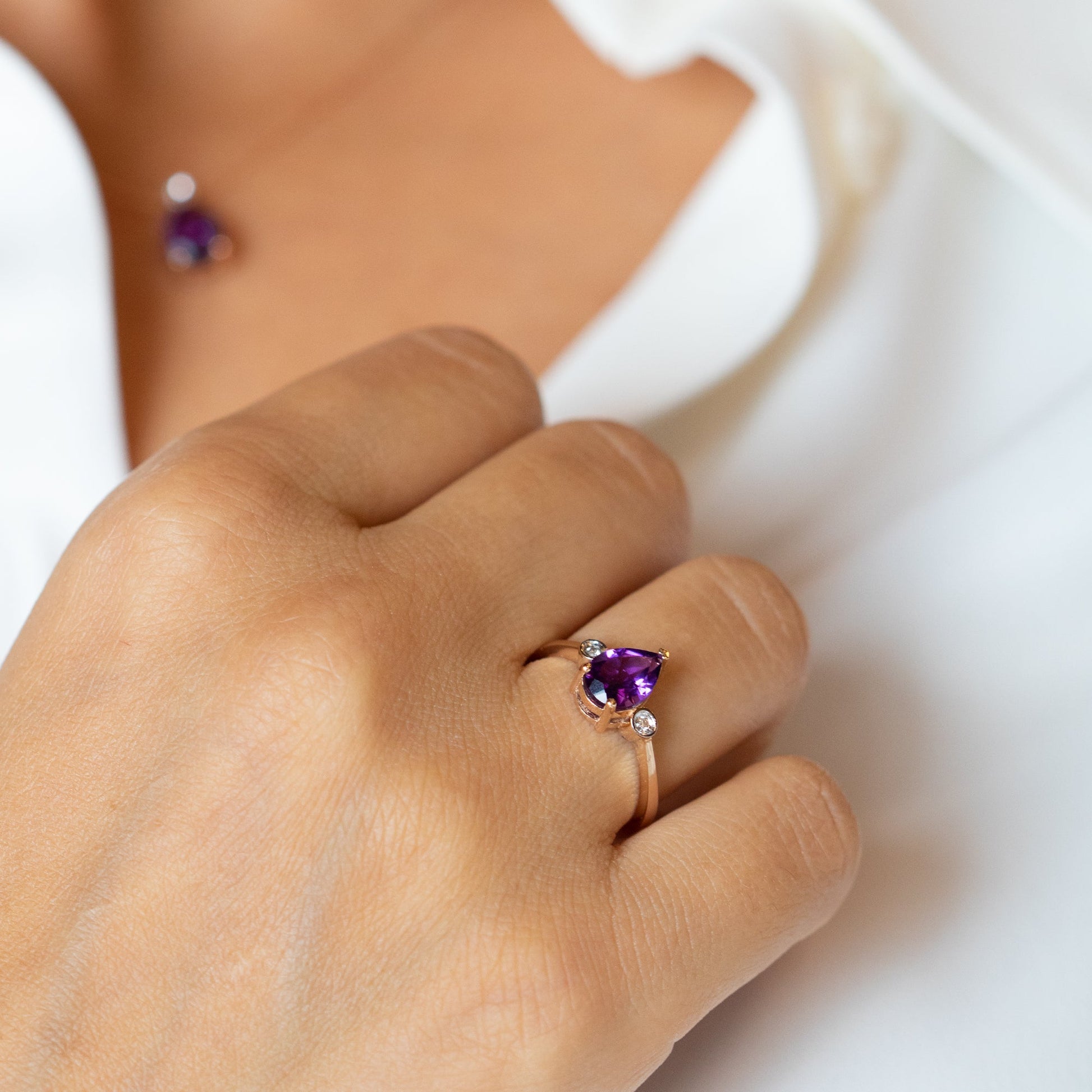  14K Yellow Gold Pear Amethyst Gemstone Ring - rings Shop online from Artisan Brands