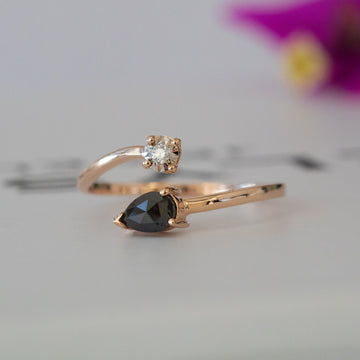 14K Yellow Gold Pear Black Diamond and Round Ring Shop online from Artisan Brands