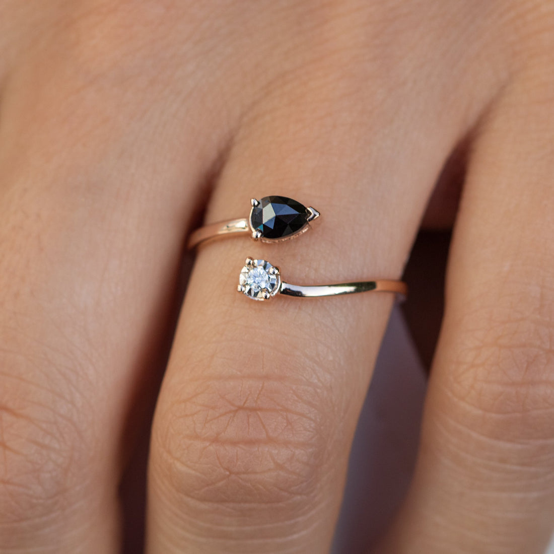 14K Yellow Gold Pear Black Diamond and Round Ring Shop online from Artisan Brands
