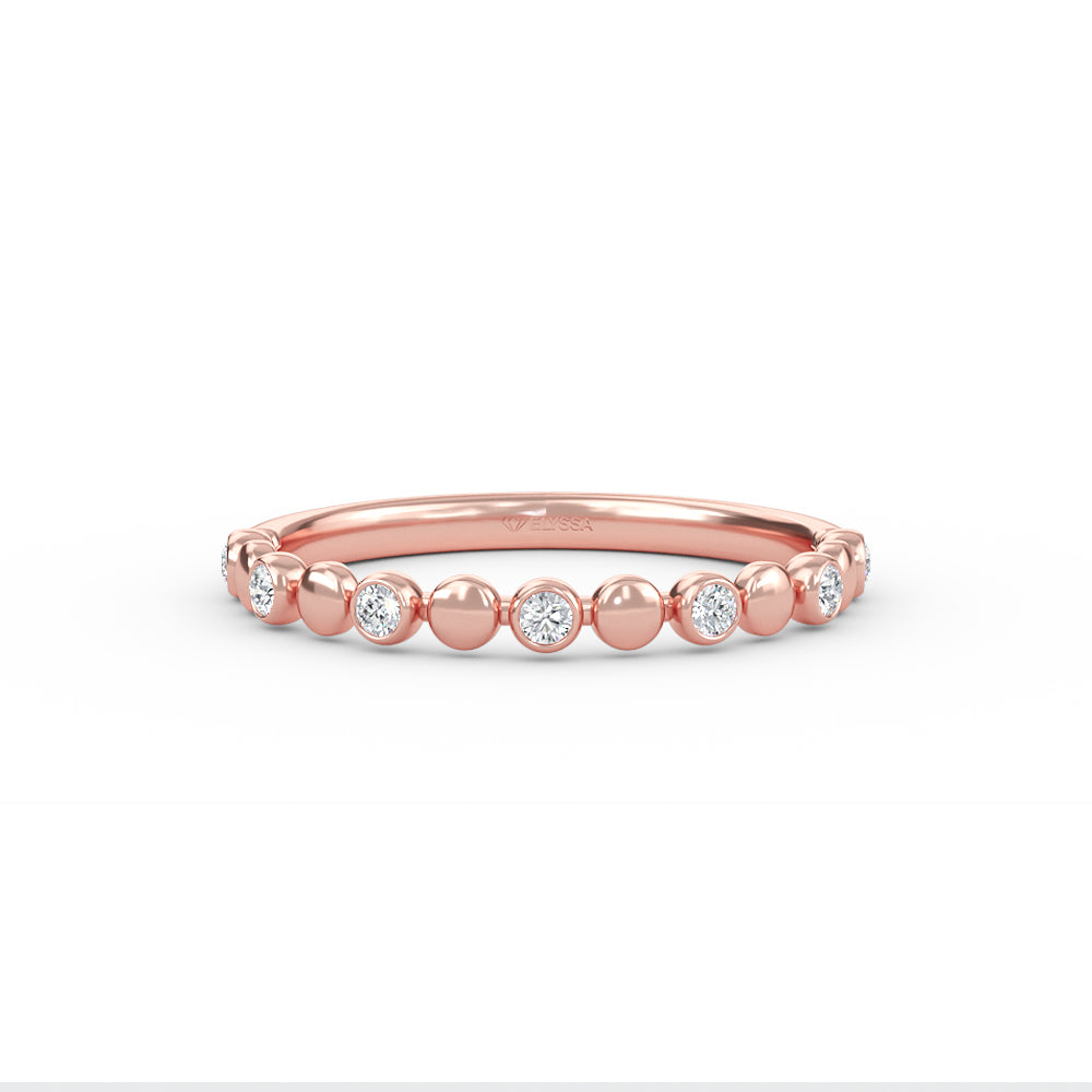 Half Eternity Diamond Wedding Band in 14K Yellow Gold with Bead Accents - Rose / 3 Shop online