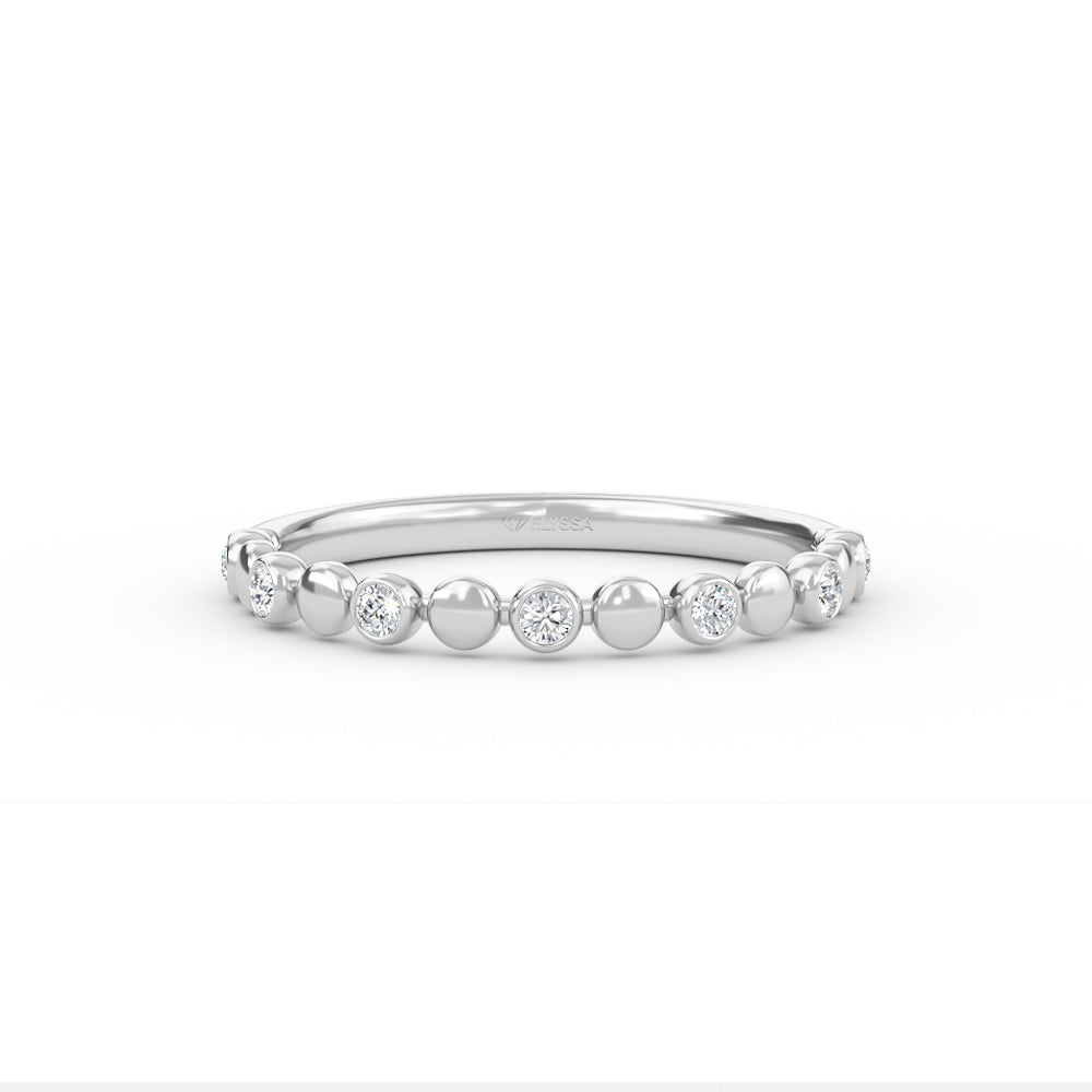 Half Eternity Diamond Wedding Band in 14K Yellow Gold with Bead Accents - White / 3 Shop online
