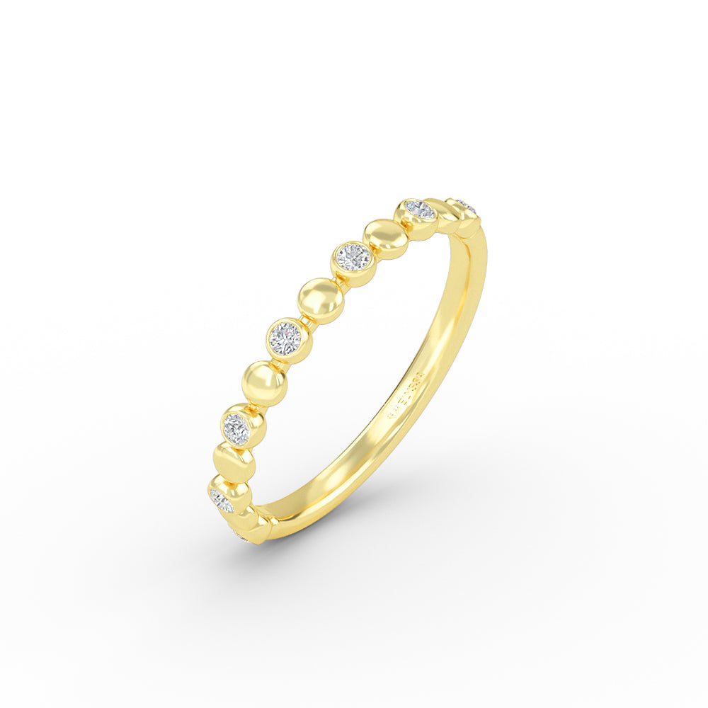 Half Eternity Diamond Wedding Band in 14K Yellow Gold with Bead Accents - Yellow / 3 Shop online