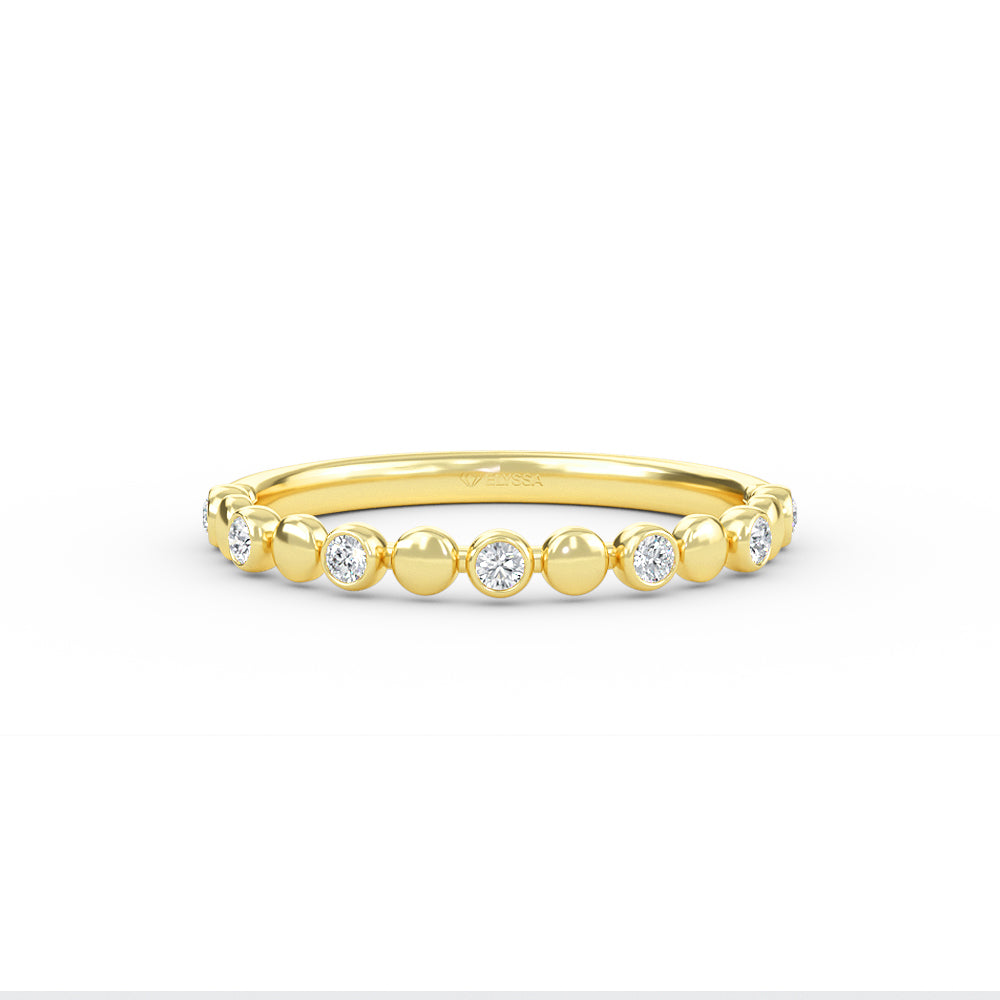 Half Eternity Diamond Wedding Band in 14K Yellow Gold with Bead Accents - Yellow / 3 Shop online
