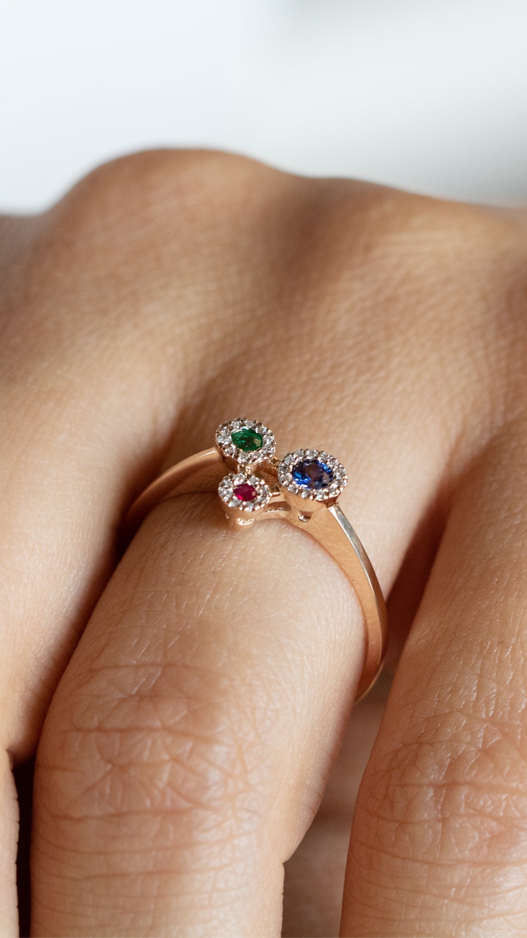 14K Rose Gold Sapphire Ruby Emerald and Diamond Ring Shop online from Artisan Brands