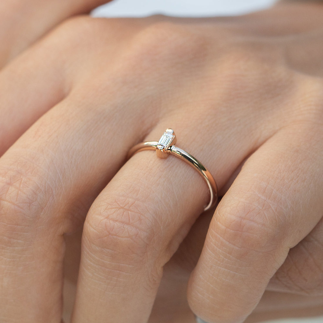 14K Rose Gold Solitaire Diamond Baguette Ring - Diamond ring Shop online from Artisan Brands