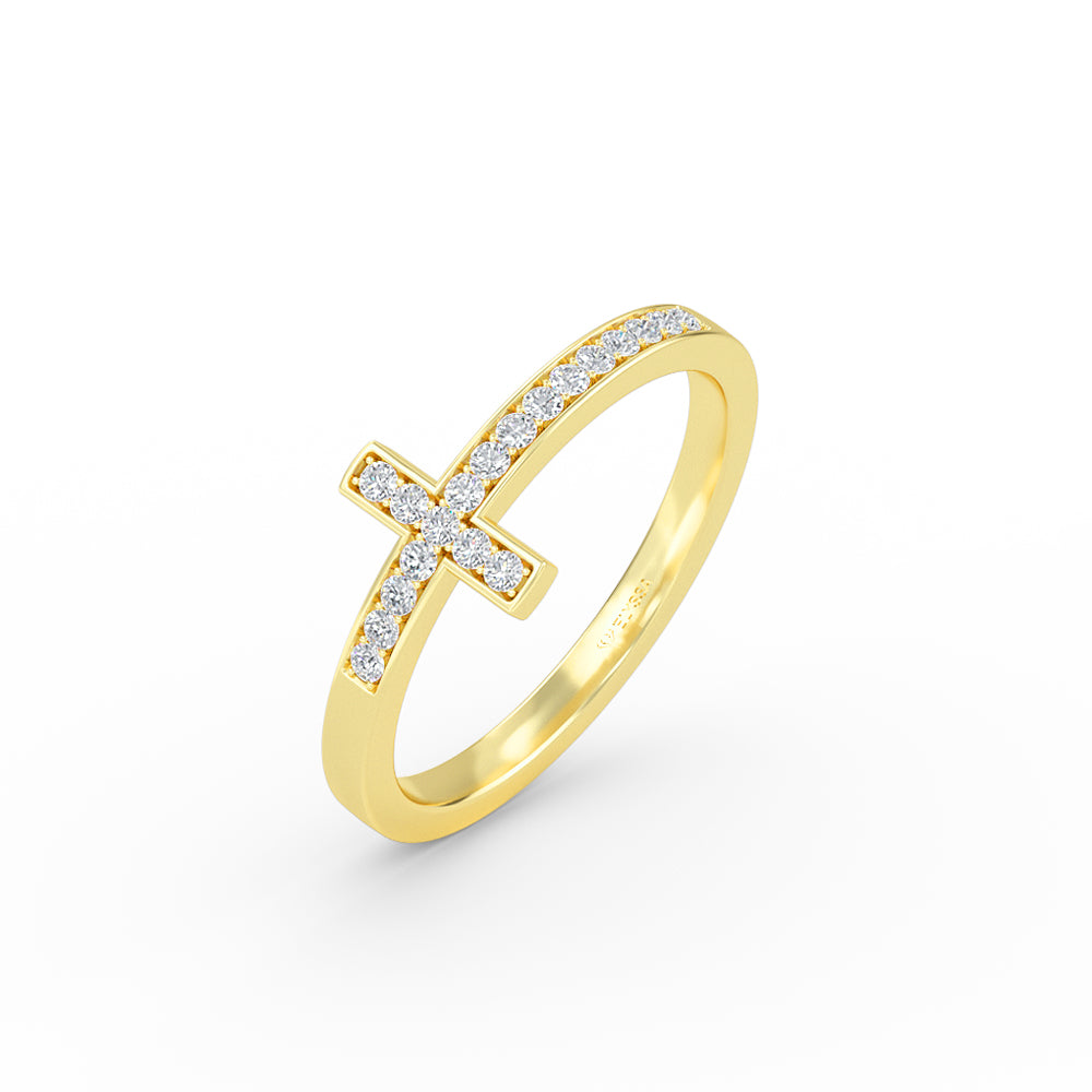 Round Cut Diamond Cross 14K Yellow Gold Ring - Yellow / 3 Shop online from Artisan Brands