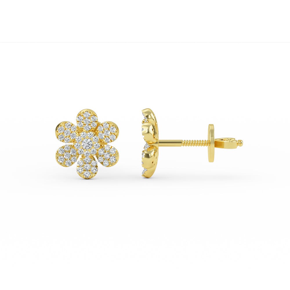 14K Solid Gold Diamond Flower Earrings - Earring Shop online from Artisan Brands