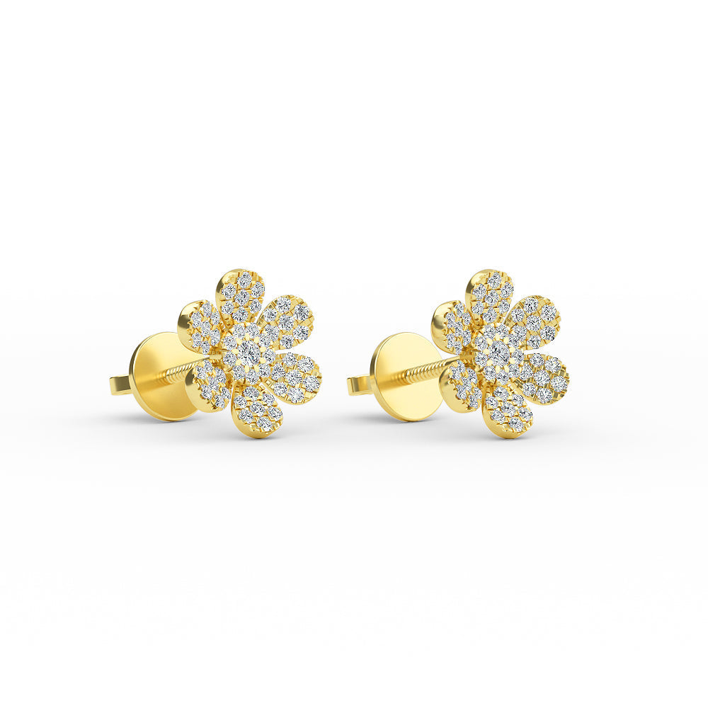 14K Solid Gold Diamond Flower Earrings - Earring Shop online from Artisan Brands