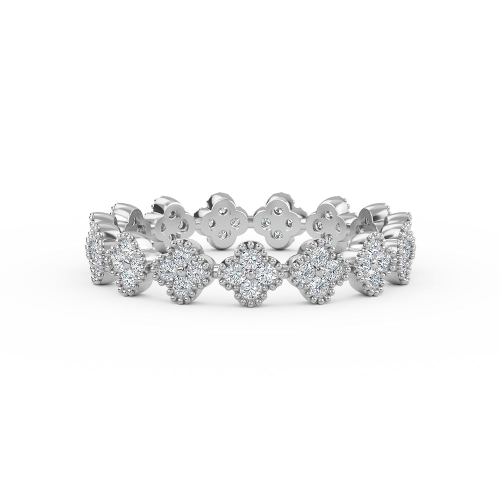 Elyssa Jewelry 14K Solid Gold Eternity Diamond Clover Wedding Band - White / 3 - ring Zengoda Shop online from Artisan