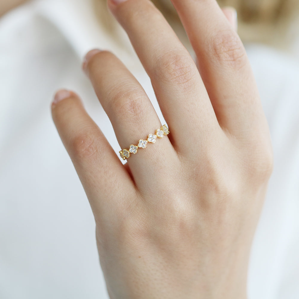 Elyssa Jewelry 14K Solid Gold Eternity Diamond Clover Wedding Band - ring Zengoda Shop online from Artisan Brands